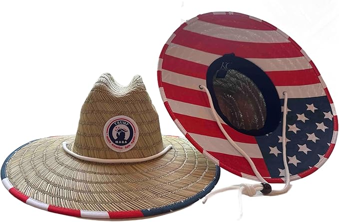 American Flag Fabric Pattern Print Straw Sunhat Men & Women, Lifeguard Hat, Beach, Swim, Cruise, Paddle Board, Boat, Fishing