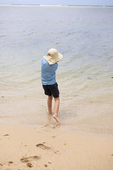 Kids Sun Hat for Boys Girls UPF 50+ UV Toddler Sun Protection with Neck Flap Adjustable Large Brim Beach Fishing Hat for Age 3-12 Off-White