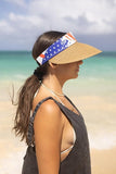 Women's Wide Brim Straw Visor Hat with Printed hat Band