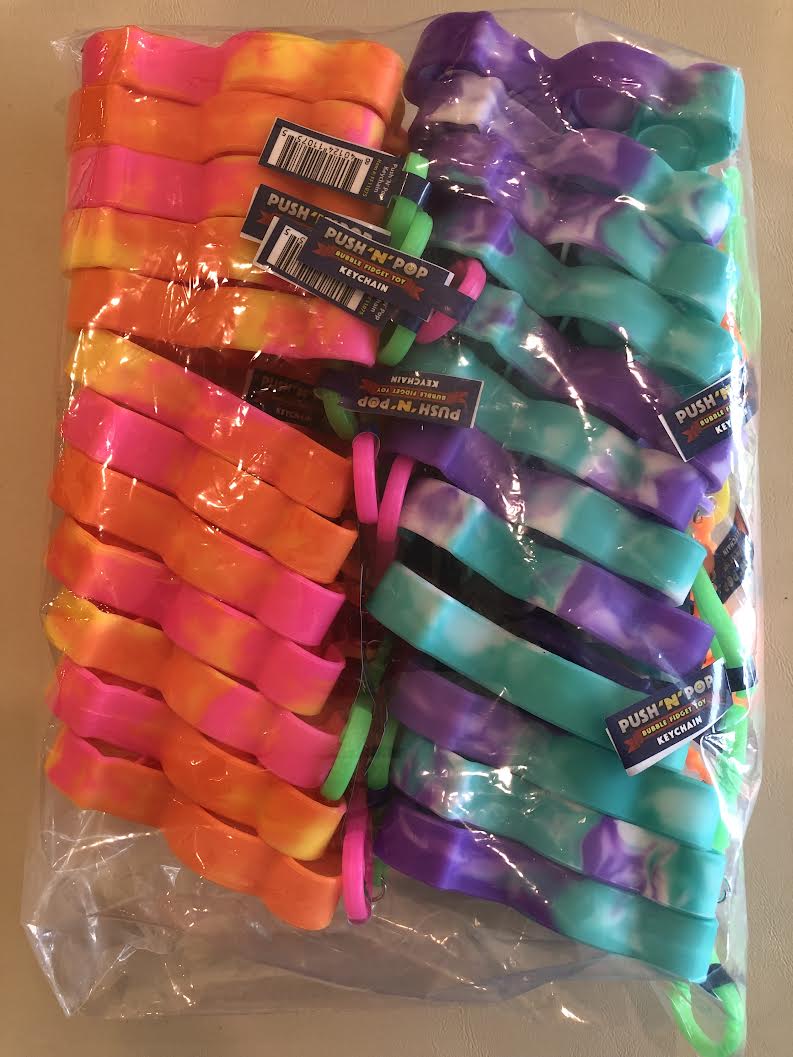 Push ‘N’ Pop Bubble Popper Fidget Toy, Stress Reducing Keychain, Multi-Color, Pack of 24