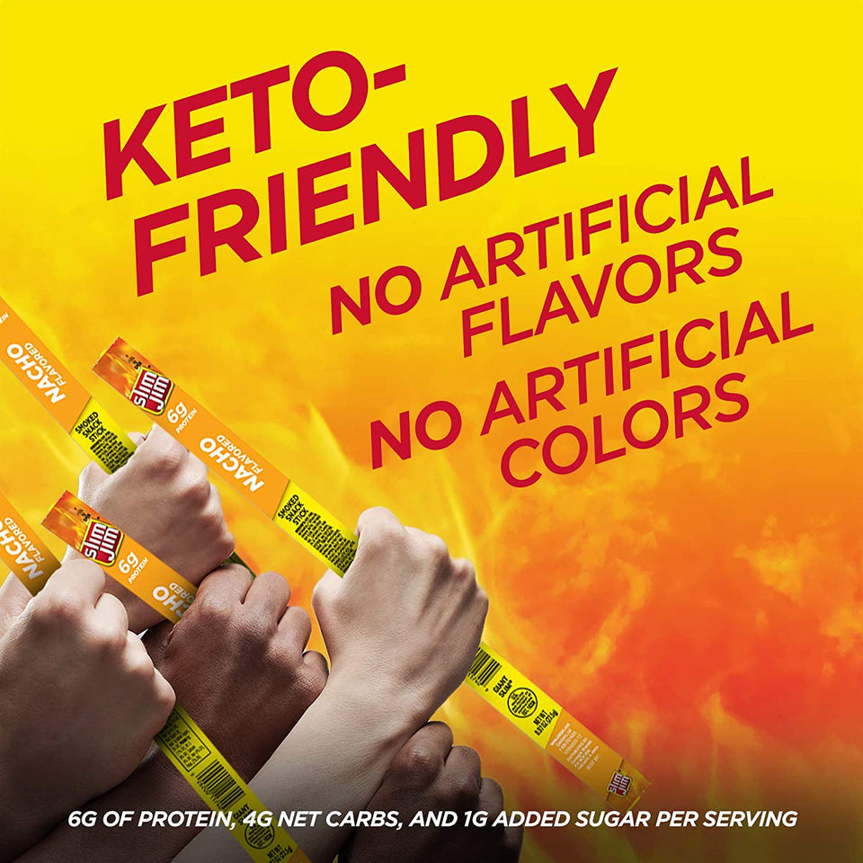 Slim Jim Giant Smoked Meat Sticks, Nacho Flavor, 6g Protein Per Stick, 0.97 oz. 2 Boxes (24 Count Each)