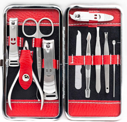 Manicure Pedicure Set Nail Clippers - 10 Piece Stainless Steel Hygiene Kit - Toenail Clippers  with Portable Travel Case Beauty Care Tools