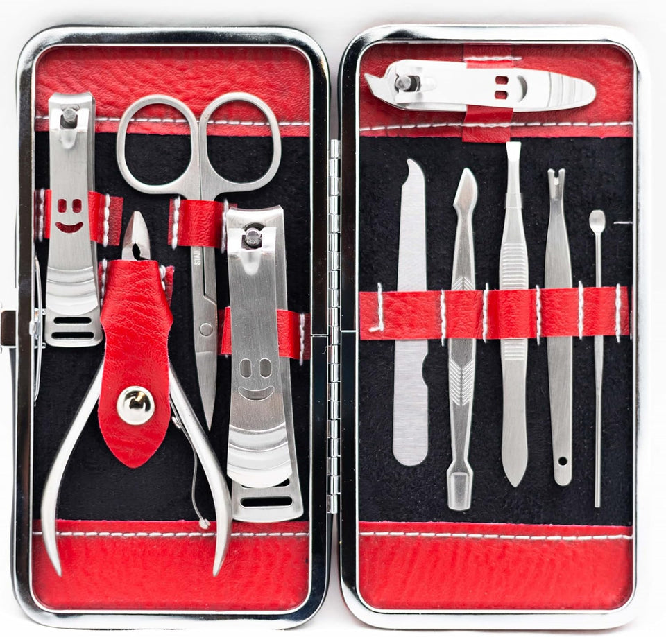Manicure Pedicure Set Nail Clippers - 10 Piece Stainless Steel Hygiene Kit - Toenail Clippers  with Portable Travel Case Beauty Care Tools