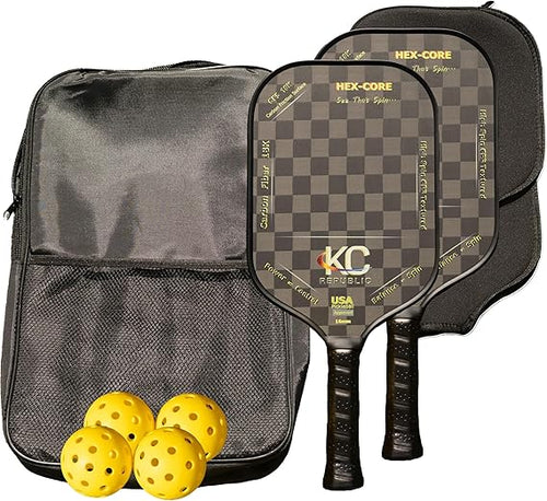 Pickleball Paddle Set – 18K Friction Carbon Fiber Paddles with Covers, 2 Thermoforming 4-Layer Rackets, 4 Outdoor Pickleballs & Carry Bag | USAPA Approved Lightweight & 16MM Polymer Honeycomb Core