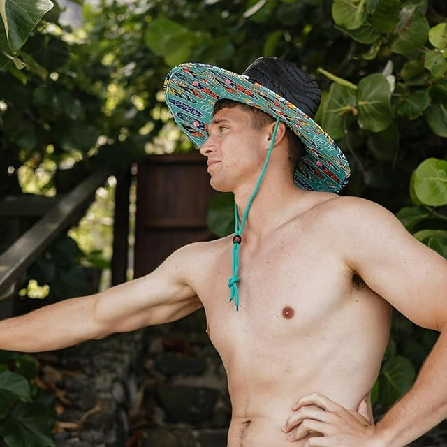 Surfboard Hat Fabric Pattern Print Straw Sunhat Men, Lifeguard Hat, Swim, Paddle Board, Boat, Fishing, Fits All Khaki