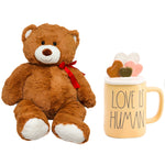 Jumbo 34" Teddy Bear with Rae Dunn "Love Is Human" Yellow Mug – Valentine’s Day Gift Set for Someone Special