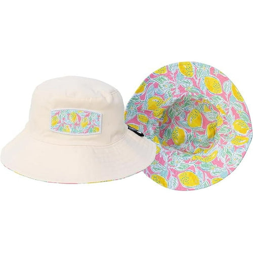 Kids Reversible Bucket Hat with Lemon Print, for Girls & Boys, Packable Fun & Cool Beach UPF 50+ Sun Protection Bucket Hat - Ages 2-13 Years