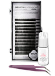 Eyebrow Extensions Kit with 1 x Trays of Mink Eyebrows in Black Comes on Mixed Length Trays 5-8 Mm Mix, Eyebrow Extension Glue Clear & Extension Tweezers by Kc Republic (Black, Violet Tweezer)
