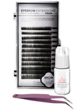 Eyebrow Extensions Kit with 1 x Trays of Mink Eyebrows in Black Comes on Mixed Length Trays 5-8 Mm Mix, Eyebrow Extension Glue Clear & Extension Tweezers by Kc Republic (Black, Violet Tweezer)