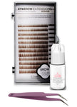 Eyebrow Extensions Kit with 1 x Trays of Mink Eyebrows in Brown Comes on Mixed Length Trays 5-8 Mm Mix, Eyebrow Extension Glue Clear & Extension Tweezers by Kc Republic (Brown, Violet Tweezer)