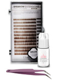 Eyebrow Extensions Kit with 1 x Trays of Mink Eyebrows in Brown Comes on Mixed Length Trays 5-8 Mm Mix, Eyebrow Extension Glue Clear & Extension Tweezers by Kc Republic (Brown, Violet Tweezer)