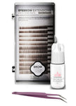 Eyebrow Extensions Kit with 1 x Trays of Mink Eyebrows in Dark Brown Comes on Mixed Length Trays 5-8 mm Mix, Eyebrow Extension Glue Clear & Extension Tweezers (Dark Brown, Violet Tweezer)