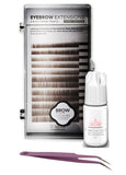 Eyebrow Extensions Kit with 1 x Trays of Mink Eyebrows in Dark Brown Comes on Mixed Length Trays 5-8 mm Mix, Eyebrow Extension Glue Clear & Extension Tweezers (Dark Brown, Violet Tweezer)