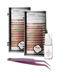 Eyebrow Extensions Kit with 2 Trays of Mink Eyebrows in Blonde/Light Brown, Eyebrow Glue Clear & Extension Tweezers, Comes on Mixed Length Trays 5-8 mm Mix (Light Brown 2-Pack, Violet Tweezer)