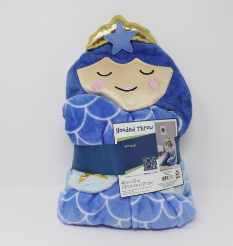 Mermaid Hooded Throw Blanket Your Zone Kids Blue 40X50 Inches Soft Touch