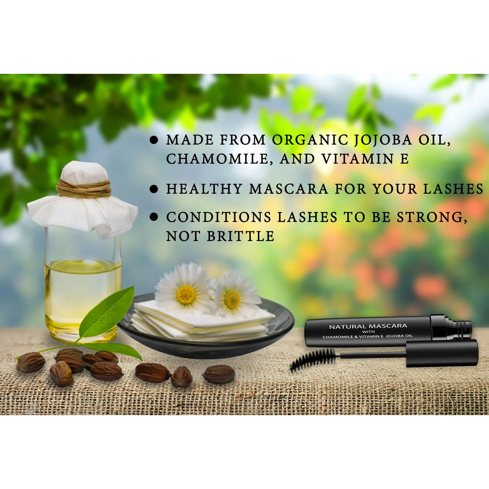 Natural Organic Mascara | 100% Natural Enriched With Chamomile, Vitamin E, Jojoba Oil | Vegan & Gluten Free, Nourishes and Conditions | Cruelty Free Hypoallergenic Safe For Sensitive Eyes