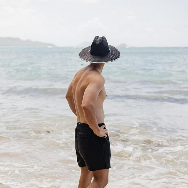 Surfboard Hat Fabric Pattern Print Straw Sunhat Men, Lifeguard Hat, Swim, Paddle Board, Boat, Fishing, Fits All Khaki