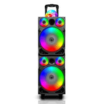 Top Tech Audio Spark-208 Bluetooth Speaker | Dual 8 Inch LED Rechargeable Wireless Portable Speaker Sound System with Microphone and Disco Ball | Includes Handle & Wheels for Easy Transport (Grey)
