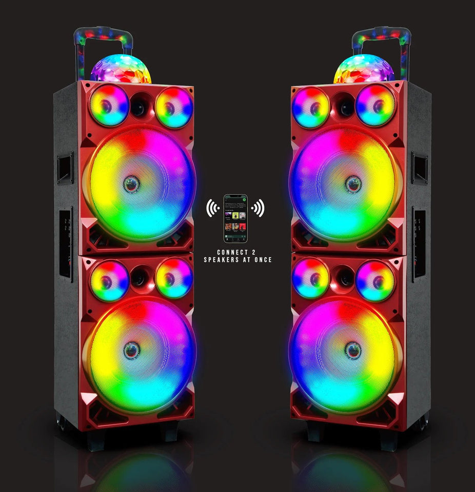 Top Tech Audio Spark-208 Bluetooth Speaker | Dual 8 Inch LED Rechargeable Wireless Portable Speaker Sound System with Microphone and Disco Ball | Includes Handle & Wheels for Easy Transport (Grey)