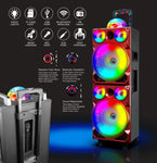 Top Tech Audio Spark-208 Bluetooth Speaker | Dual 8 Inch LED Rechargeable Wireless Portable Speaker Sound System with Microphone and Disco Ball | Includes Handle & Wheels for Easy Transport (Grey)