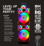 Top Tech Audio Spark-208 Bluetooth Speaker | Dual 8 Inch LED Rechargeable Wireless Portable Speaker Sound System with Microphone and Disco Ball | Includes Handle & Wheels for Easy Transport (Grey)