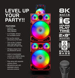 Top Tech Audio Spark-208 Bluetooth Speaker | Dual 8 Inch LED Rechargeable Wireless Portable Speaker Sound System with Microphone and Disco Ball | Includes Handle & Wheels for Easy Transport (Grey)