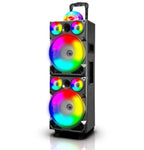 Top Tech Audio Spark-208 Bluetooth Speaker | Dual 8 Inch LED Rechargeable Wireless Portable Speaker Sound System with Microphone and Disco Ball | Includes Handle & Wheels for Easy Transport (Grey)