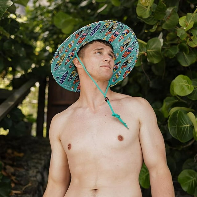 Surfboard Hat Fabric Pattern Print Straw Sunhat Men, Lifeguard Hat, Swim, Paddle Board, Boat, Fishing, Fits All Khaki