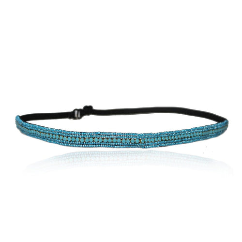 Turquoise Rhinestone and Beaded Thin Headband. Bohemian Style Headband