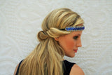 Royal Blue and Silver Rhinestone Headband, Fashion, Rhinestone Headband, Bohemian, Beach, Rhinestones Adjustable Stretch Band