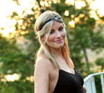 KC Republic Womens Fashion Headband, Beautiful Black Stone Gatsby Flapper 1920's Rhinestone Headband with Ribbon Ties Band