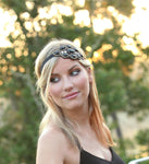 KC Republic Womens Fashion Headband, Beautiful Black Stone Gatsby Flapper 1920's Rhinestone Headband with Ribbon Ties Band