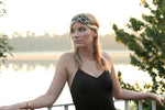 KC Republic Womens Fashion Headband, Beautiful Black Stone Gatsby Flapper 1920's Rhinestone Headband with Ribbon Ties Band