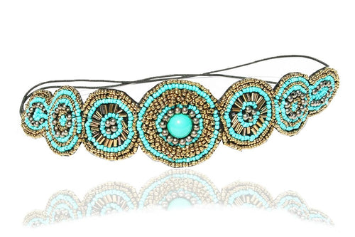 Turquoise Blue and Cream Stone Beaded Headband Elastic Stretch Headwrap with Style Guide 20 Different Ways to Wear