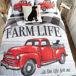 Virah Bella Spura Home Pictorial Farm Life Black & White Plaid Print Twin Quilt Set