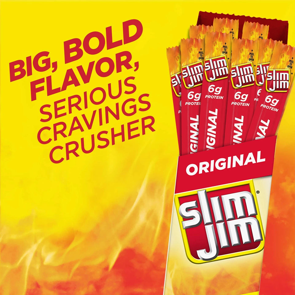 Slim Jim Giant Original Flavor Smoked Meat 24 Count 6g Protein Snack - 4 pack