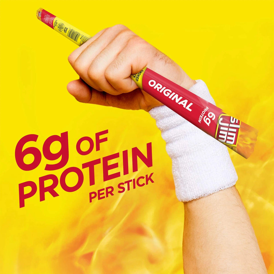 Slim Jim Giant Original Flavor Smoked Meat 24 Count 6g Protein Snack - 4 pack