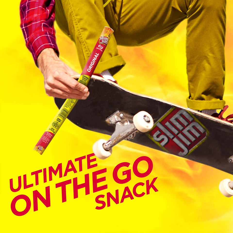 Slim Jim Giant Original Flavor Smoked Meat 24 Count 6g Protein Snack - 4 pack