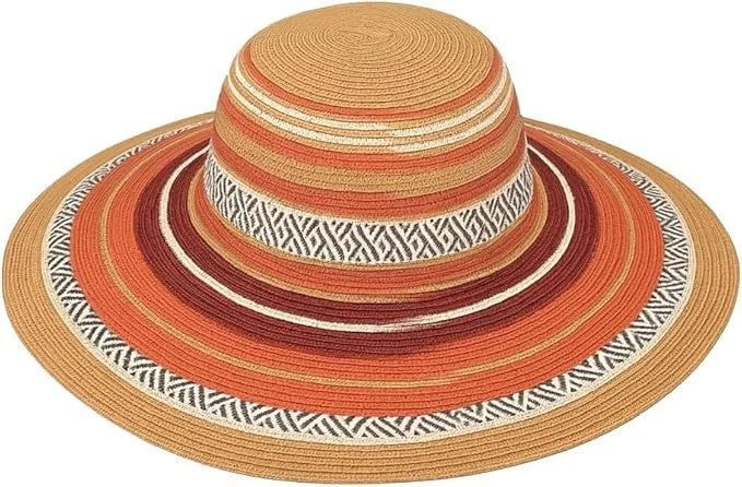 Women’s Southwest Striped Foldable Sun Hat – Wide Brim Summer Hat with Woven Synthetic Material for UV Protection