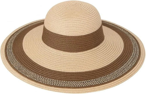 Women’s Southwest Striped Foldable Sun Hat – Wide Brim Summer Hat with Woven Synthetic Material for UV Protection