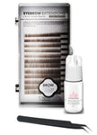Eyebrow Extensions Kit with 1 x Trays of Mink Eyebrows in Dark Brown Comes on Mixed Length Trays 5-8 Mm Mix, Eyebrow Extension Glue Clear & Extension Tweezers (Dark Brown, Black Tweezer)