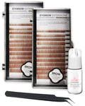 Eyebrow Extensions Kit with 2 Trays of Mink Eyebrows in Blonde / Light Brown, Eyebrow Extension Glue Clear & Extension Tweezers, Comes on Mixed Length Trays 5-8 Mm Mix by Kc Republic (Light Brown 2Pack, Black Tweezer)