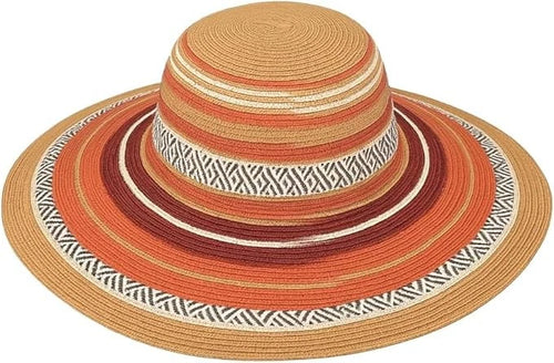 Women’s Southwest Striped Foldable Sun Hat – Wide Brim Summer Hat with Woven Synthetic Material for UV Protection