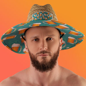 Beer Hat Fabric Pattern Print Straw Sunhat Women, Lifeguard Hat, Beach, Swim, Cruise, Paddle Board, Boat, Fishing, Fits All, Malabar Hat.