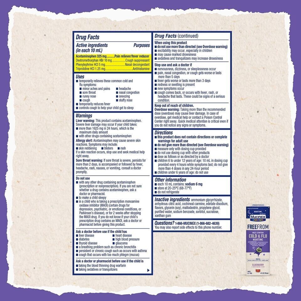 Mucinex Children's Liquid - FreeFrom Multi-Symptom Cold & Flu Nighttime 4oz