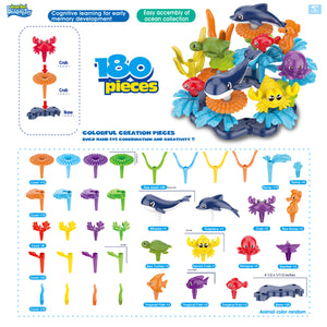 KC Republic Ocean Reef Building Toy Set for Kids and Toddlers Age 3, 4, 5, 6 Year Old Girls  and Boys Stacking Building Toy STEM (180 pcs)