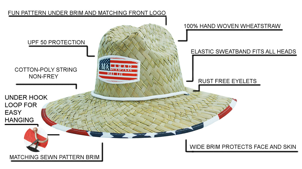 American Flag Fabric Pattern Print Straw Sunhat Men & Women, Lifeguard –  Malabar Hat Company