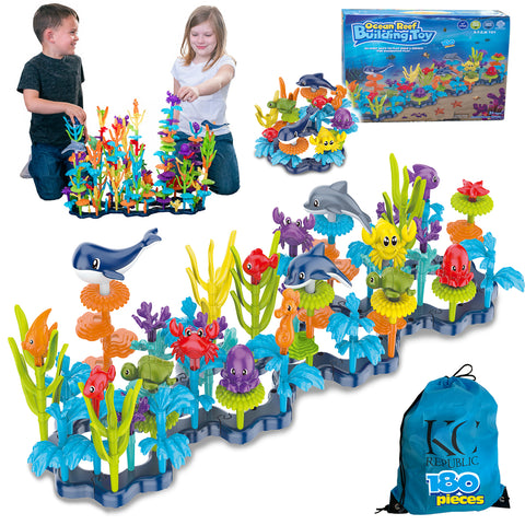 KC Republic Ocean Reef Building Toy Set for Kids and Toddlers Age 3, 4, 5, 6 Year Old Girls  and Boys Stacking Building Toy STEM (180 pcs)
