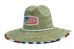 American Flag Fabric Pattern Print Straw Sunhat Men & Women, Lifeguard Hat, Beach, Swim, Cruise, Paddle Board, Boat, Fishing, Fits All, Malabar Hat