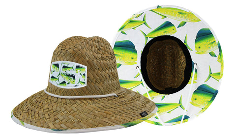 Dolphin fish Fabric Pattern Print Straw Sunhat Men & Women, Lifeguard Hat, Beach, Swim, Cruise, Paddle Board, Boat, Fishing, Fits All, Malabar Hat